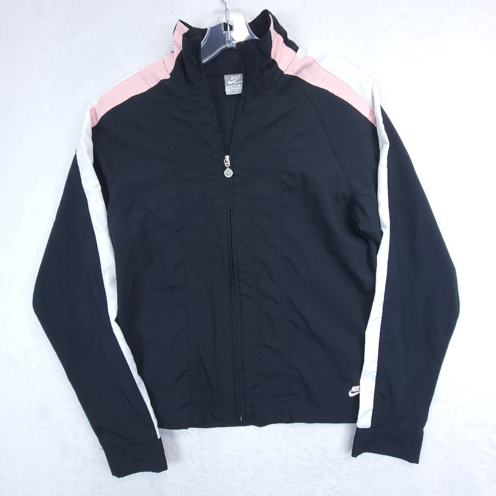 Nike Womens Medium Active Sportswear Jacket Headphone Pocket Black Pink